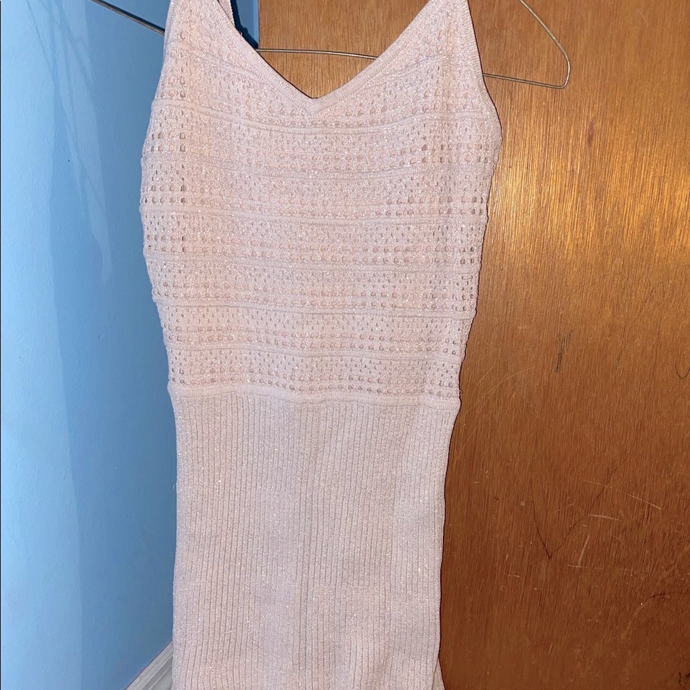 Light pink long dress, brand is Bebe, size small